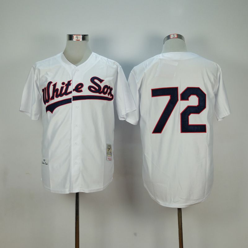Men Chicago White Sox 72 Fisk White Throwback 1990 MLB Jerseys